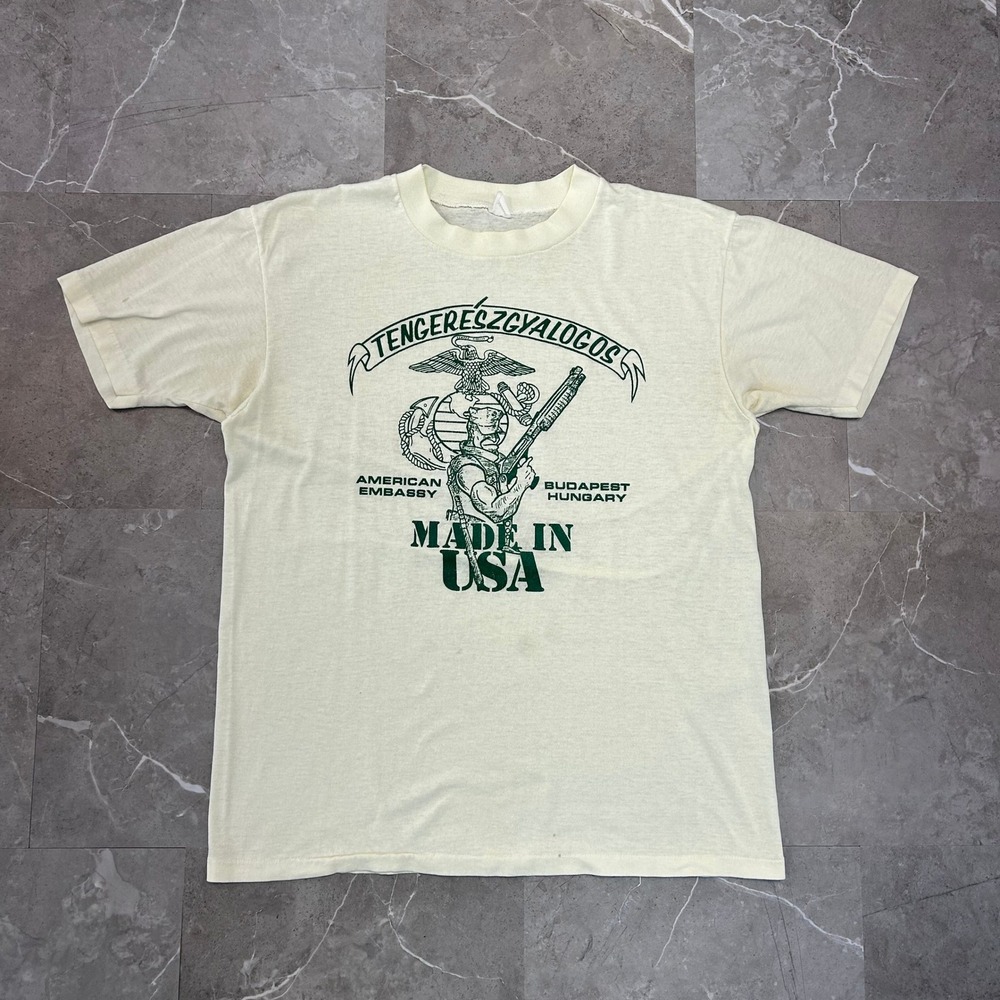 80s Vintage USMC Marines Corps Graphic Tee Mens Medium American Embassy Budapest